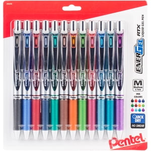 Pentel Energel RTX Stylos de gel liquide rétractables, point moyen, 0.7 mm, Couleurs d'encre assorties, 12 Nombre