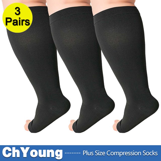 MesaSe 2Pack 4XL Toeless Compression Socks Unisex Extra Wide Calf Open Toe Support Circulation 20-30 mmHg Knee High for Fatigue Pain Leg Swelling Soothing Comfy Gradient Support Prevents