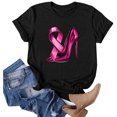 thumbnail image 2 of JIRNDf T-Shirt pour Femmes, Mode Estivale Tendance, Manches Courtes, Col Rond, Imprimé Cancer du Sein, Ample, Mignon, Graphique, Noir TG, 2 of 4
