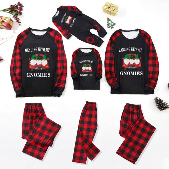 Penkiiy Ensembles de Pyjamas de Noël Assortis pour la Famille, Blouse Imprimée pour Hommes, Col Rond + Pantalons, Ensemble de Pyjamas Assortis pour la Famille, Noir-C