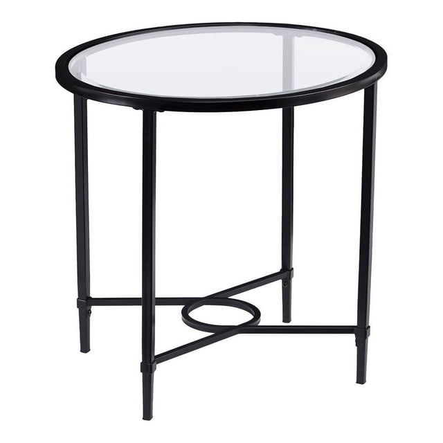 SEI Furniture Quinton Table d'Appoint Ovale en Fer, Métal et Verre, Noir Peint