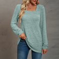 thumbnail image 5 of CHUANK Chemise Longue Cache-Ventre Fluide à Col Rond Unie à Manches Longues Hauts Grande Taille pour Femmes Chic Tunique Confortable à Porter avec des Leggings Bleu TTG, 5 of 5