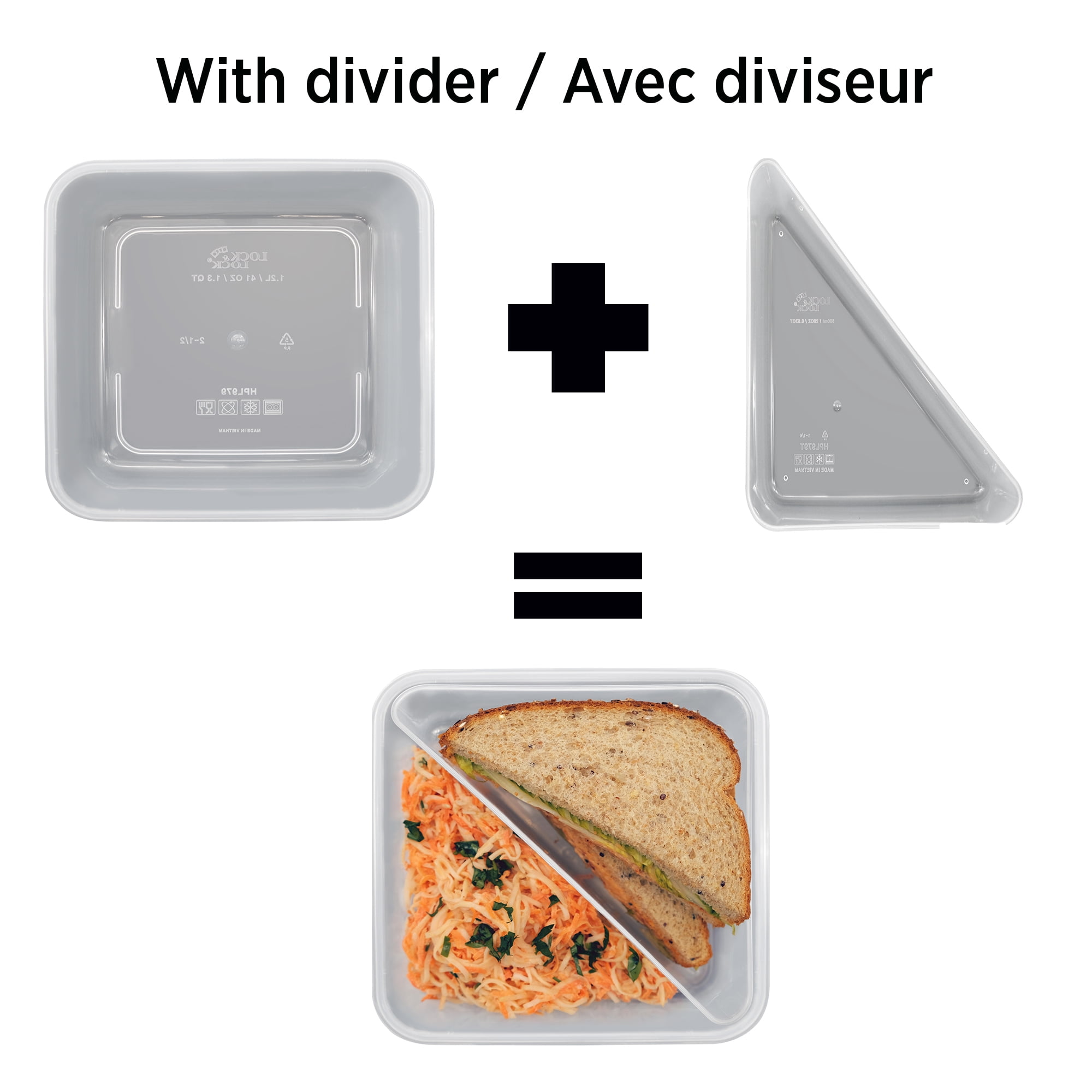 Starfrit Locknlock Divided Food Storage Container, Capacity of 41oz / 1.2L, Removable Triangular Divider