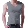 thumbnail image 2 of LOVZFMLL Camisoles pour Hommes Chandail à Enfiler T-shirt Uni Extérieur Élastique Ajusté Sans Marquesr Débardeur Uni à Col en V, 2 of 6