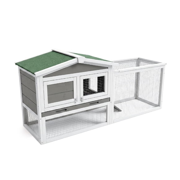 GloryStar 2 Level Rabbit Hutch, Indoor Outdoor Wooden Bunny House with Ramp, Removable Wire Netting, Leak-Proof Tray and Anti-Chew Frame for Small Pets