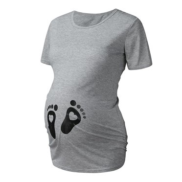 Ketyyh-chn99 Maternity Shirts Tops Clothes Women Maternity Short Sleeve Baby Feet Heart Print T-shirt Cartoon Graphic Tops Gray,XL