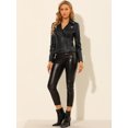 thumbnail image 4 of INSPIRE CHIC Women's Notched Lapel Zipper Long Sleeve Short Motorcycle Jacket, 4 of 6