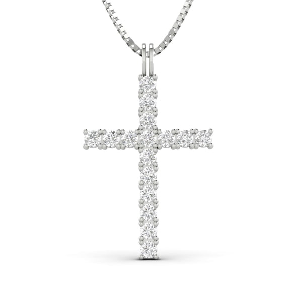 1/2 Carat TW Natural Diamond Cross Pendant in 10k White Gold (G-H color, I2 Clarity)
