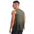 thumbnail image 3 of TiaoBug Gilet à Franges de Cowboy pour Homme Sans Manches Veste Cardigan Hauts Western de Cowboy Vert Armée TG, 3 of 12