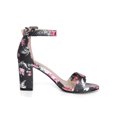 thumbnail image 3 of BLISSFUL STEP Women Buckle Block Heel Ankle Strap Open Toe Sandals Black-Floral 5, 3 of 8