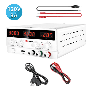 NICE-POWER Variable DC Power Supply 0-120V 0-3A Adjustable Switching DC Regulated Bench Power Supply with High Accuracy 4-Digit LED Display 5V/2A USB Port Coarse Trimming