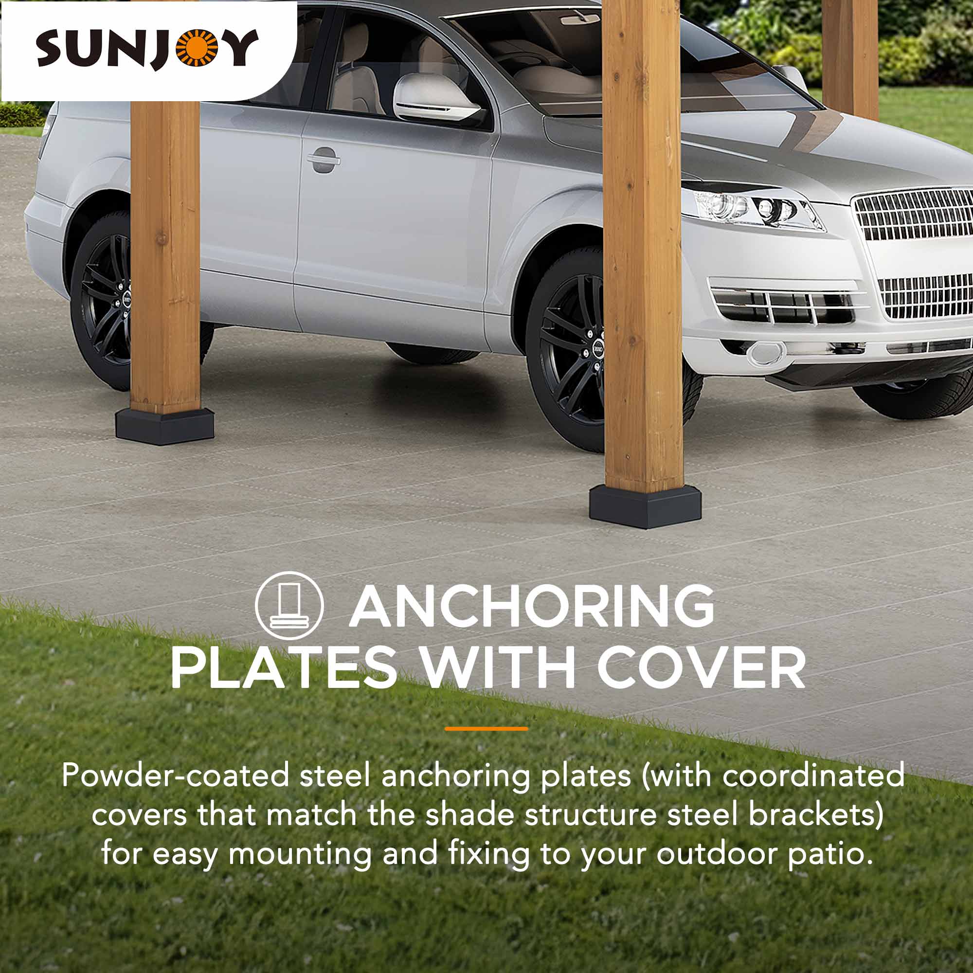 Sunjoy Gazebo en bois 13 pi x 11 pi Abri d'auto à toit rigide Abri d'auto robuste avec toit en acier et structure en bois, gazebo à toit à pignon en cèdre pour voitures et équipement d'extérieur