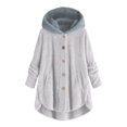 thumbnail image 1 of Womens Cardigan Plus Size Button Plush Tops Hooded Loose Cardigan Wool Coat Winter Jacket Navy Xl, 1 of 3