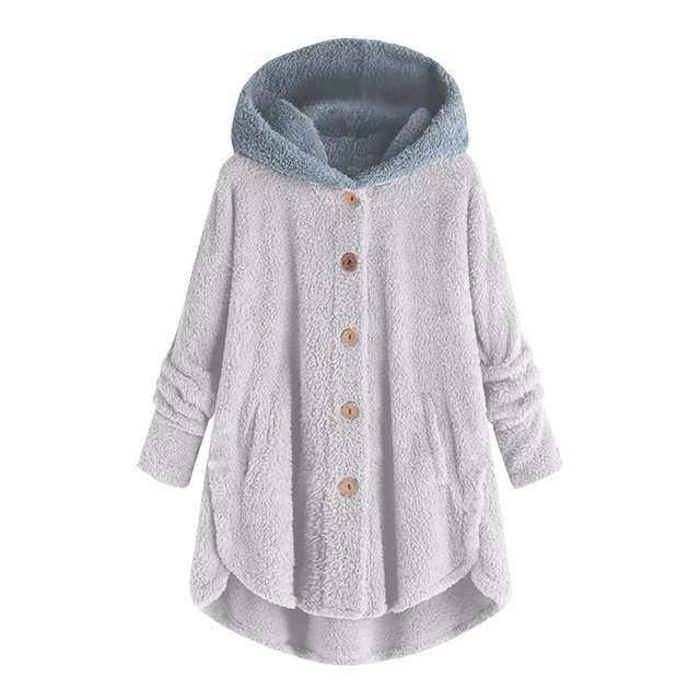 Womens Cardigan Plus Size Button Plush Tops Hooded Loose Cardigan Wool Coat Winter Jacket Navy Xl