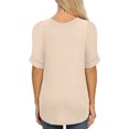 thumbnail image 3 of Women Waffle V Neck Rolled Short Sleeve Plain Knitwear Top, 3 of 3