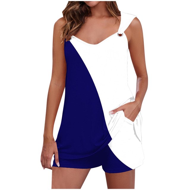 Yuyuzo Womens Lounge Sets Two Piece Square Neck Tank Tops Wide Leg Shorts with Pockets Matching Outfits