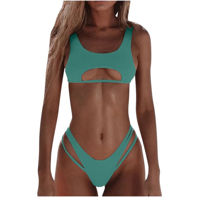 Birdeem Ensembles de Bikinis pour Femmes, Couleur Unie, Mode Décontractée, à Larges Bretelles, Ajourés