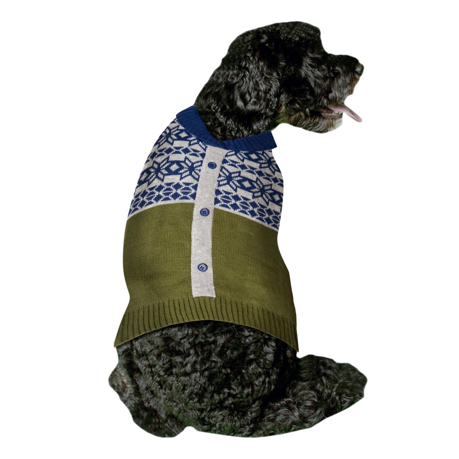 Holiday Time Green Fair Isle Cardigan Dog Sweater