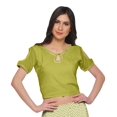 thumbnail image 3 of Moomaya Printed Rayon Cold Shoulder Crop Top And Skirt Ethnic Set For Women, 3 of 6