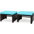 thumbnail image 2 of Costway 2PCS Patio Rattan Ottoman Cushioned Seat Foot Rest Furniture Turquoise, 2 of 10