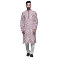 thumbnail image 1 of Atasi Mens Printed Modal Satin Indian Long Kurta With White Churidar Pajama Set, 1 of 1