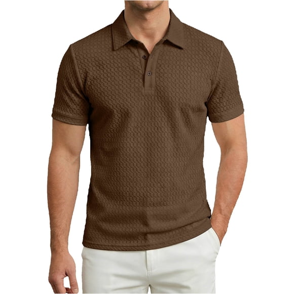 Adult Men’s Polo Shirts Short Sleeve Button Tee Shirts Basic Brown Men TShirt