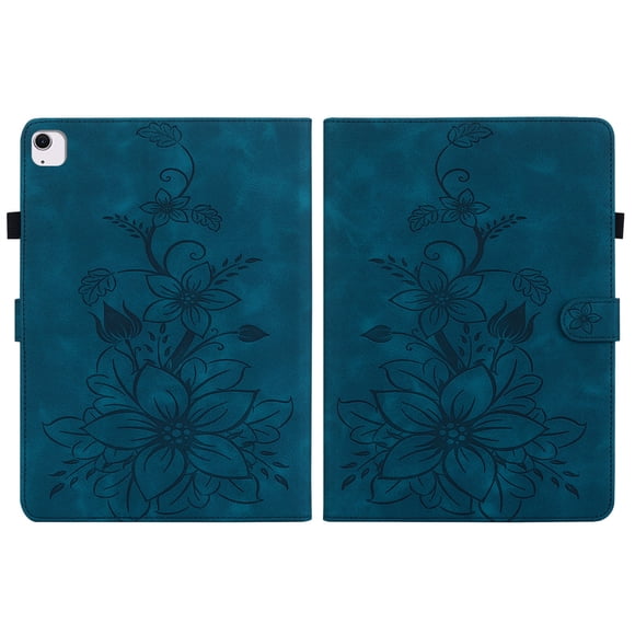 FJLBDE Case for iPad Air 11 Inch M3 2025/M2 2024 (7th/6th Gen), Embossed Flower PU Leather Flip Wallet Folio Stand Cover, Blue
