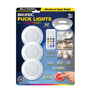 Bell + Howell Bionic Puck Lights 3 pack Color Changing LED with Remote Control Battery Operated