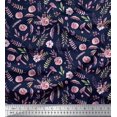 thumbnail image 1 of Soimoi Tissu en Coton Cambric Bleu Imprimé Feuilles de Pacanier & Roses au Mètre 42 Pouces de Large, 1 of 3
