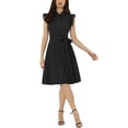 thumbnail image 1 of INSPIRE CHIC Robe-Chemise pour Femme Manches Cap Pointes Col à Pointes Taille à Nouer Boutons Mi-Longues TG Noir, 1 of 6