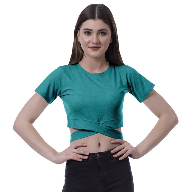 Moomaya Haut pour Femmes à Ourlet Croisé, Manches Courtes, Col Rond, T-Shirt, Blouse, Hauts