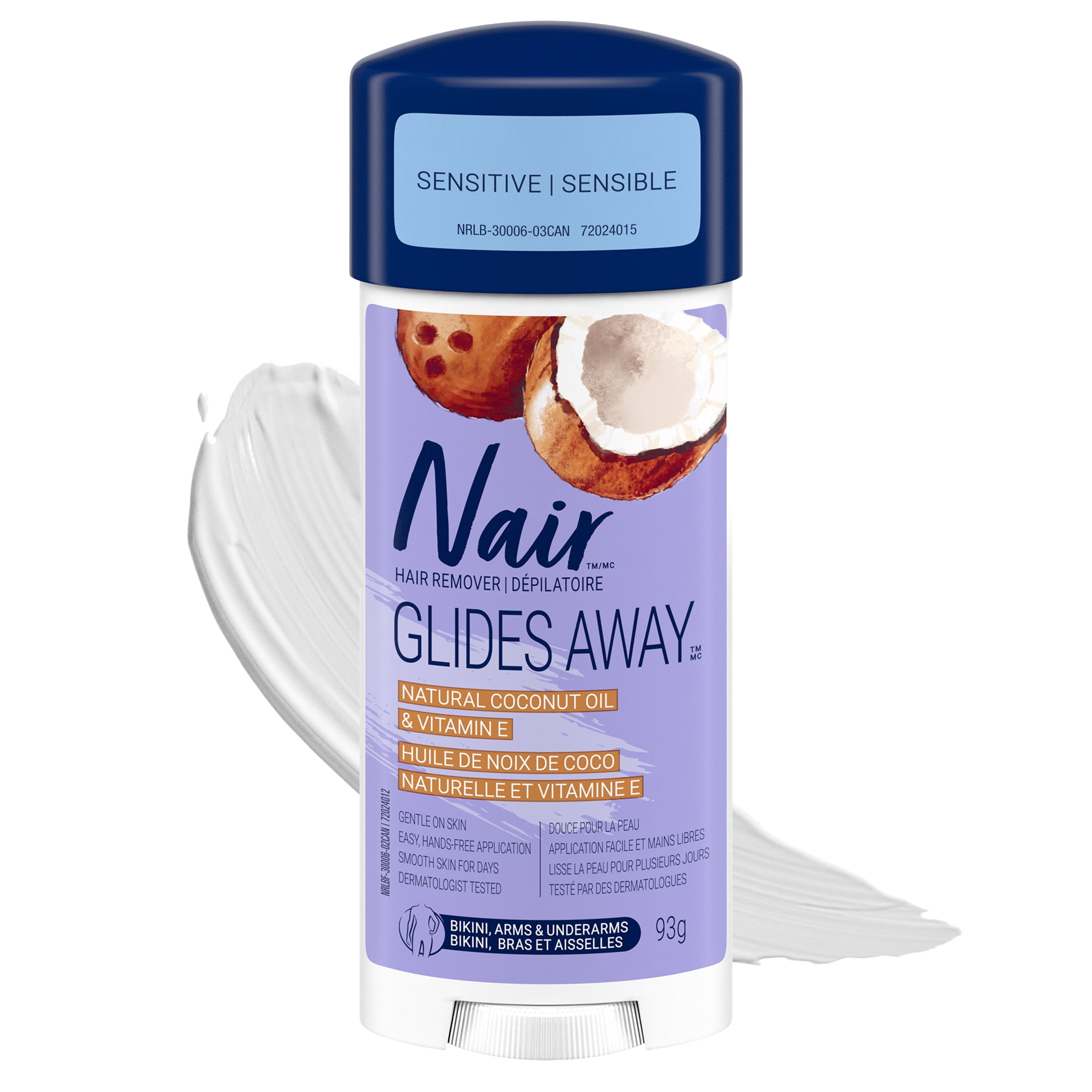 Nair Glides Away Sensitive Formula Hair Remover for Bikini, Arms & Underarms with 100% Natural Coconut Oil Plus Vitamin E, 93g