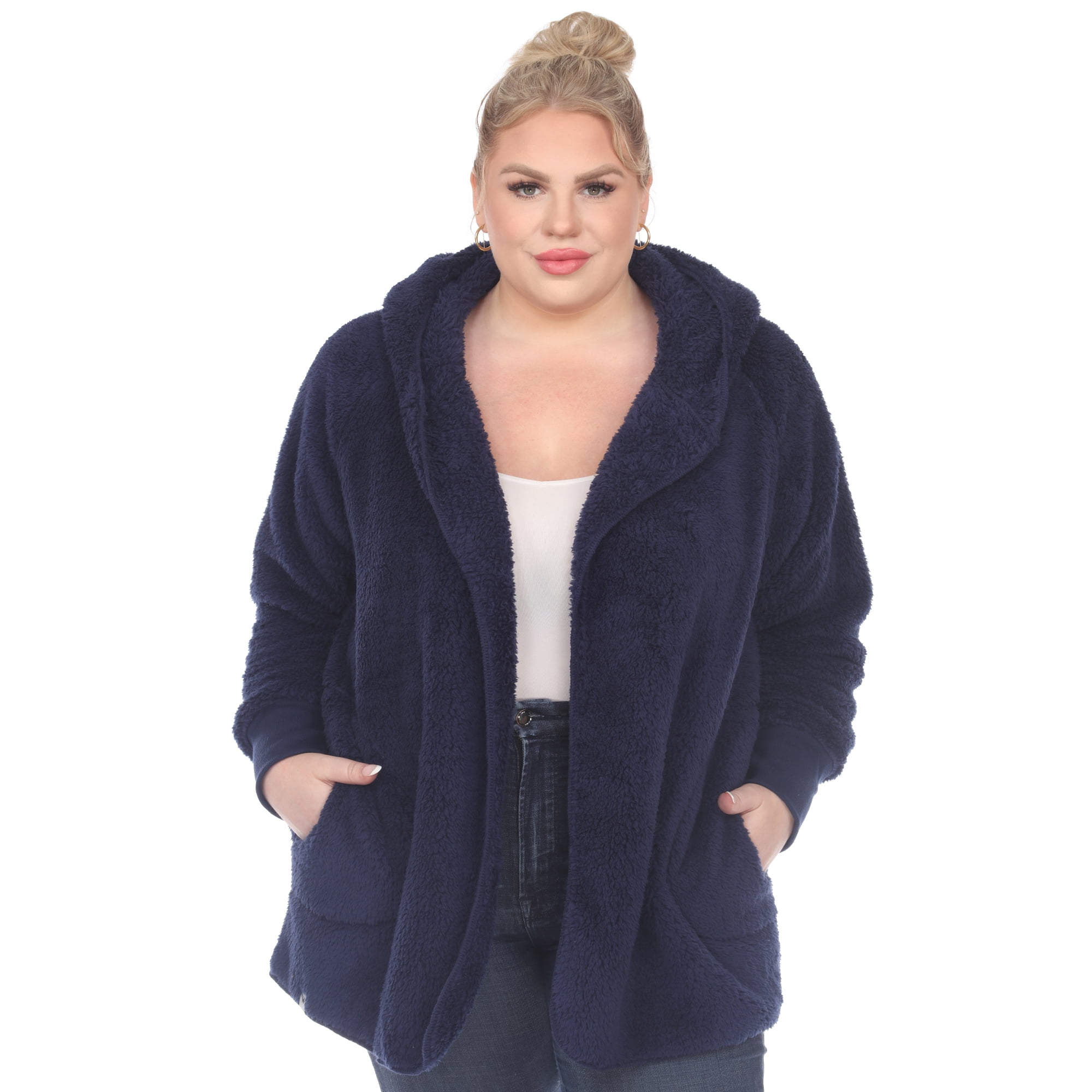 White Mark Cardigan à Capuchon en Peluche pour Femmes avec Poches