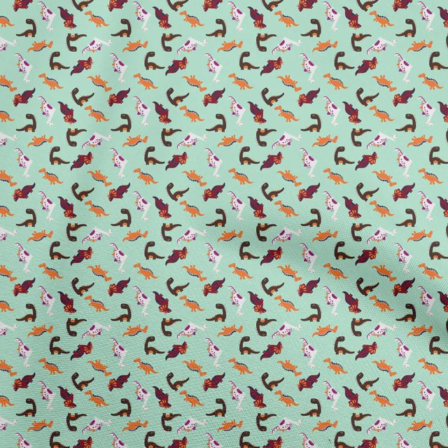 oneOone Rayon Light Mint Green Fabric Colorful Dinosaur Cartoon Sewing Craft Projects Fabric Prints By Yard 56 Inch Wide