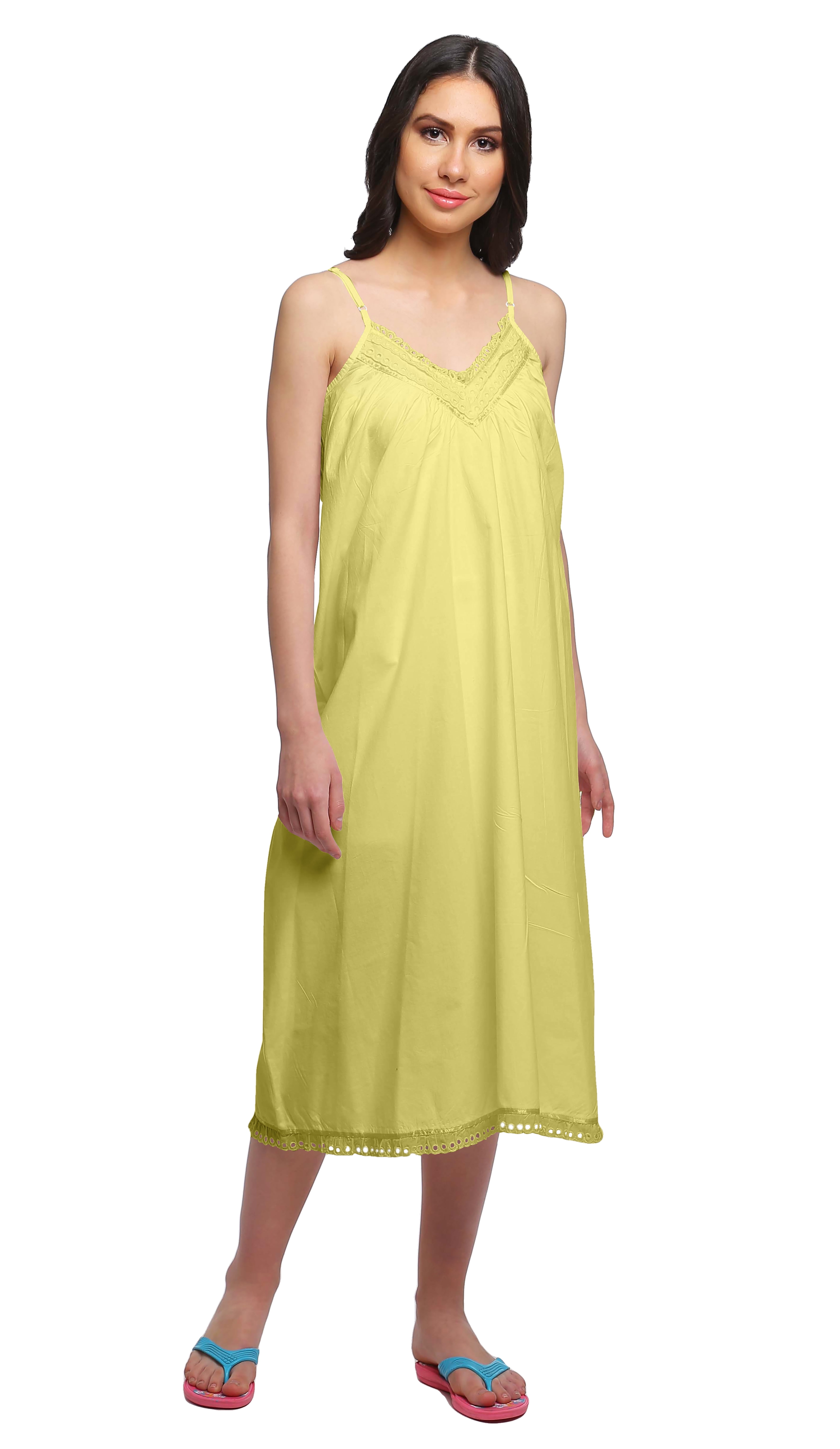 Moomaya Nuisette Unie à Bretelles Spaghetti pour Femmes Longueur Genou Robe de Nuit