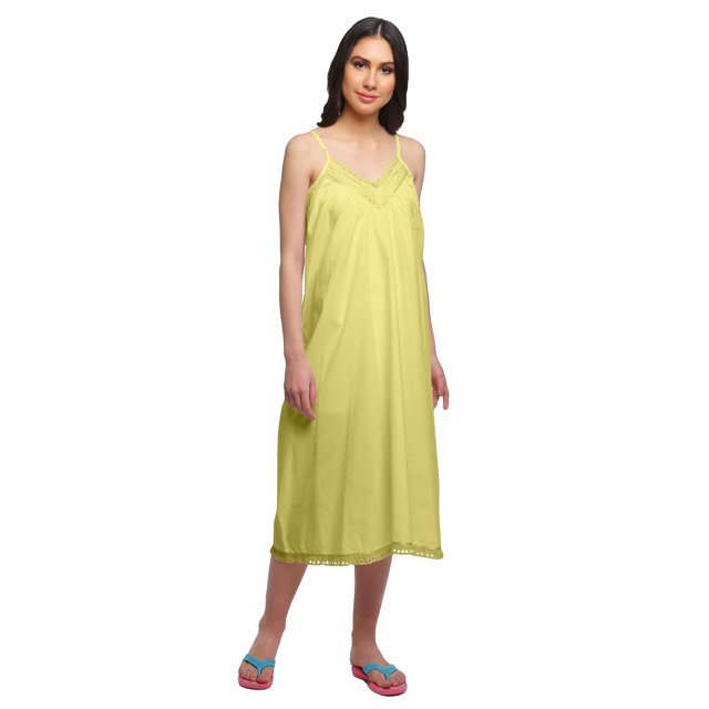 Moomaya Nuisette Unie à Bretelles Spaghetti pour Femmes Longueur Genou Robe de Nuit