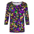thumbnail image 4 of Penkiiy 2024 Blouse Mardi Gras Hauts pour Femmes T-Shirt Quotidien Blouse à Manches 3/4 Haut à Imprimé Masque Carnaval Col Rond Chemise Décontractée S Multicolore, 4 of 5