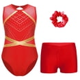 thumbnail image 1 of RUNQHUI Kids Girls Gymnastics Dance Active Outfit Sleeveless Patchwork Rhinestones Leotard with Shorts Red 14, 1 of 7