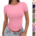 thumbnail image 1 of QIPOPIQ T-Shirts Basiques pour Femmes Col Rond Manches Courtes Courts Hauts Mignons d'Été T-Shirts Ajustés Vêtements Y2k Liquidation 2025, 1 of 6