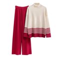 thumbnail image 1 of Yuyuzo Womens Ribble Knit 2 Piece Sets Long Sleeve Turtleneck Pullover Sweaters with Straight Leg Pants Suits, 1 of 7