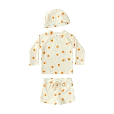 AJIWYH Toddler Baby Boy Girl Swimsuit Long Sleeve Rash Guard Swimwear Trunks 3 Piece Bathing Suit (Beige,12-24 Months)