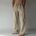 thumbnail image 1 of TIMIFIS Mens Casual Beach Pants Loose Elastic Waist Drawstring Straight Legs Summer Solid Color Cotton and Linen Pants with Pockets - Spring/Summer, 1 of 7