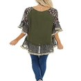 thumbnail image 4 of Blouse Femme à Manches 3/4, Unie, Ourlet Floral, Imprimé Léopard, Haut Ample, 4 of 7