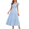 thumbnail image 2 of mtvxesu Robes d'Été pour Femmes, Robe Confortable à Manches Courtes Unie de Printemps/été à la Mode pour Femmes, Robes Midi, 2 of 4