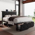 thumbnail image 3 of iPormis Full Bed Frame with 2 Drawers, Metal Platform Bed with Charging Station and Linen Fabric Storage Headboard Strong Metal Slats,Black, 3 of 9