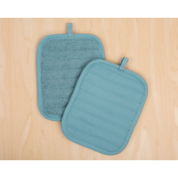 Mainstays Cotton Pot Holders, 2 Piece, 7 in x 9 in, Teal