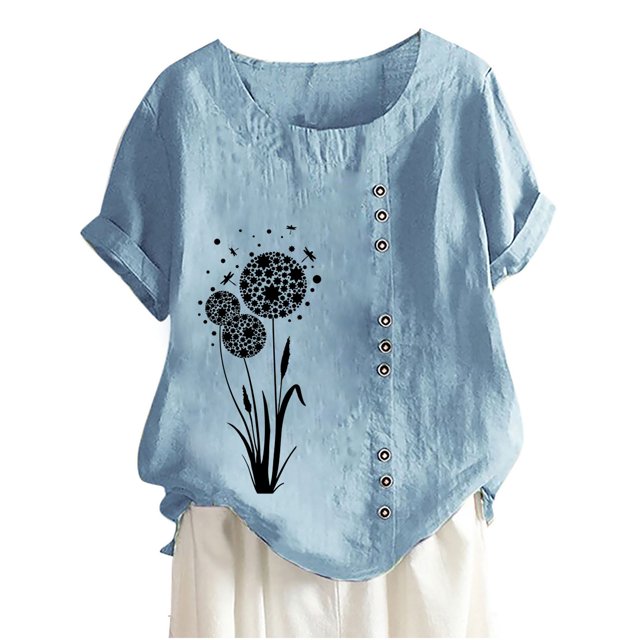 Birdeem T-Shirt Ample Décontracté d'Été pour Femme à Col Rond, Manches Courtes, Imprimé