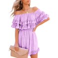 thumbnail image 1 of Women‘s Summer Off Shoulder Dress Pleated Flowy Neck Belt Printed Dress, 1 of 4