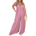 thumbnail image 1 of Innerwin Combinaison Longue Col en V Profond Femmes Combinaisons Vacances Sans Manches Décontracté Pantalon Large Rose TG, 1 of 2