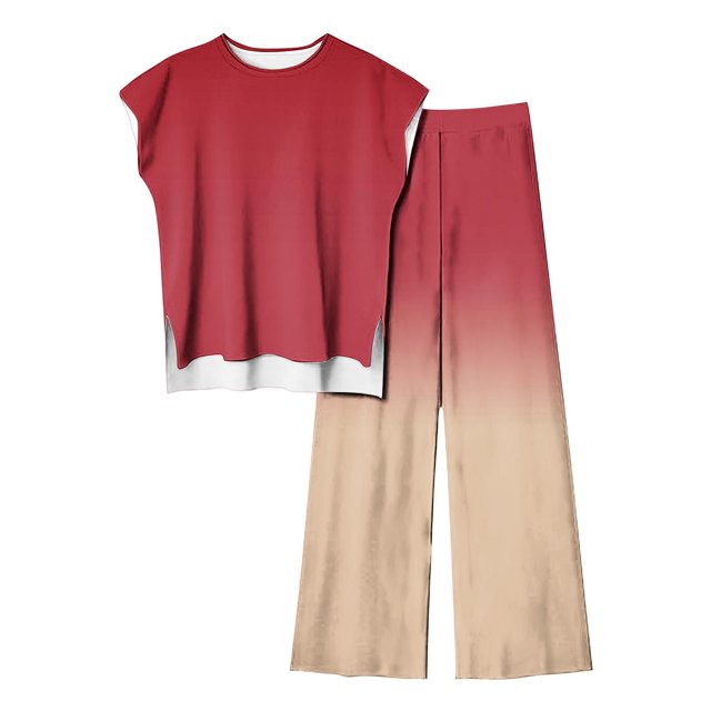 Blouses pour Femmes Femmes Mode Décontracté Sans Manches devant Court Dos Long Haut Sans Manches et Ensemble Pantalon